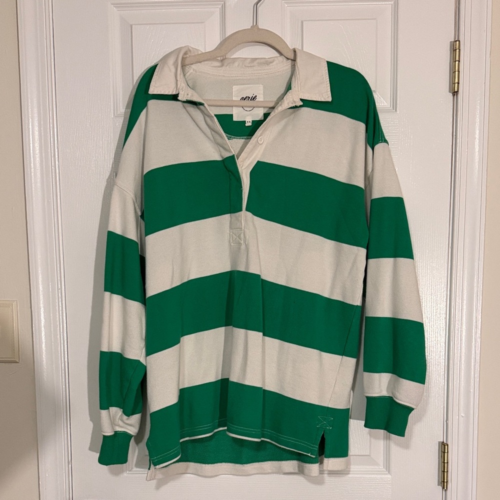 Aerie Kelly Green and White Striped Top